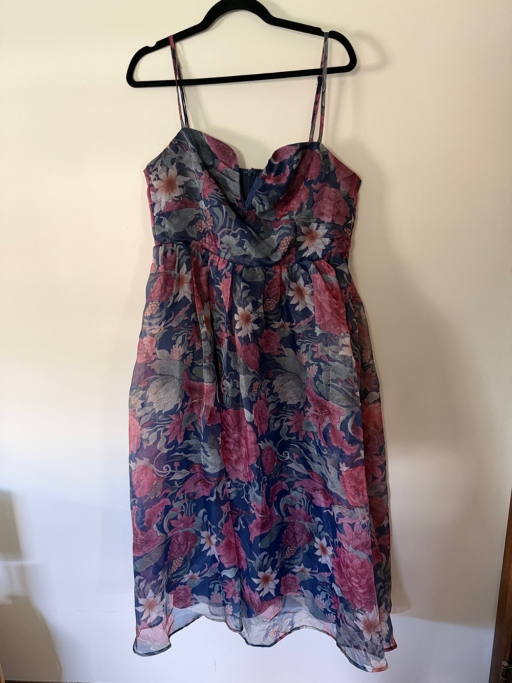Lulu's Navy Midi Dress with Pink Floral Print